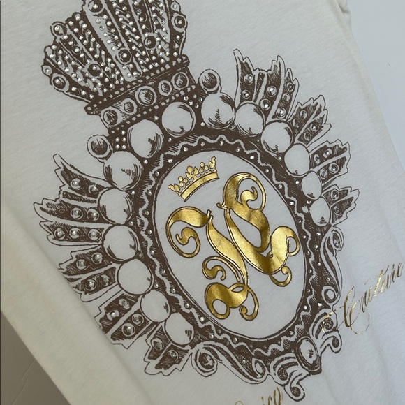 Vintage Juicy Couture White Tee with crystal bling crown & Gold Foil Emblem Y2k - Picture 11 of 17
